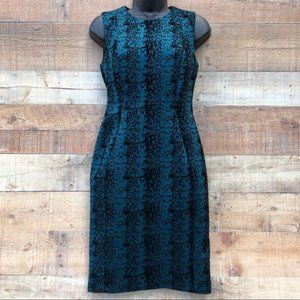Green black snake print sheath dress